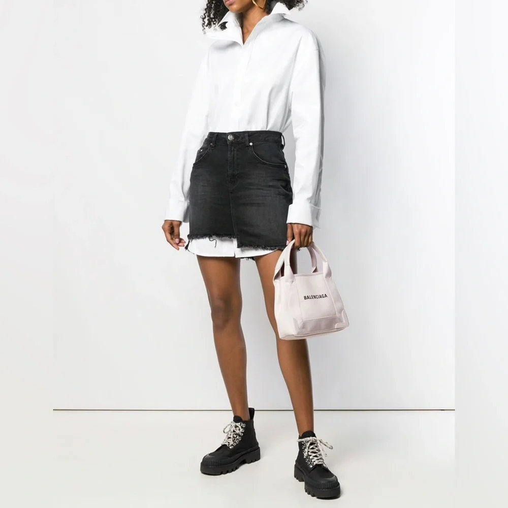 Balenciaga XS Navy Cabas Bag White Cream Black Logo Print Tote NWT - Picture 2 of 11